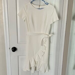 Calvin Klein Cream Midi Dress with Ruffle Accent